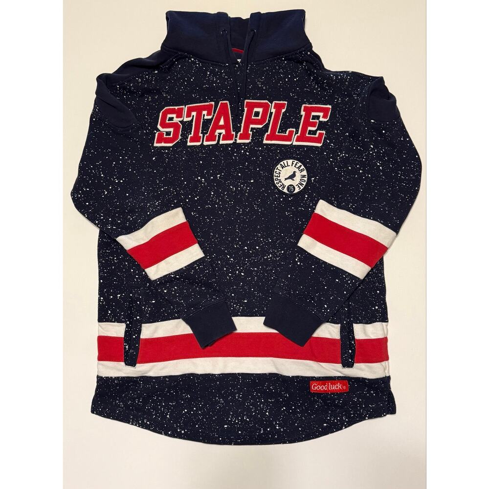 Staple Pigeon Hockey Jersey Hoodie Mens L Navy Splatter 75 Streetwear NYC